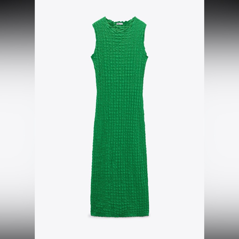 Green Sleeveless Textured Dress